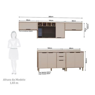 Cozinha Modulada Compacta 5 Peças Com Tampo Aspen Luciane Mó Vanilla/beige