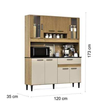 Armário De Cozinha Completa Coral Com 8 Portas E 1 Gaveta Compacto Ripado Off