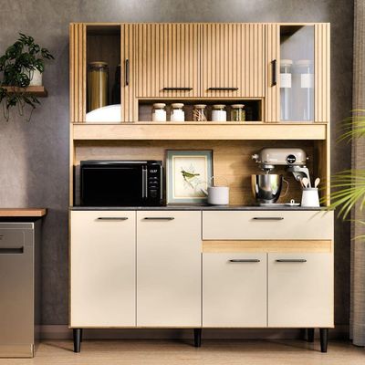 Armário De Cozinha Completa Coral Com 8 Portas E 1 Gaveta Compacto Ripado Off
