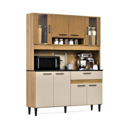 Armário De Cozinha Completa Coral Com 8 Portas E 1 Gaveta Compacto Ripado Off