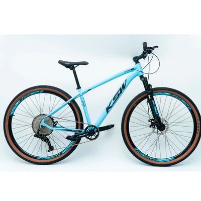 Bicicleta Aro 29 Ksw 12 Vel Alumínio Suspensão 80mm Freios A Disco Azul Claro -ad Pto 17
