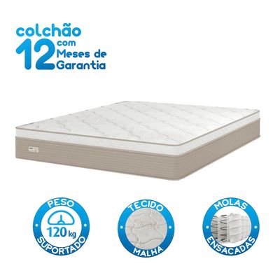 Colchão King Size Umaflex Milão com Euro Pillow e Molas Ensacadas 30x193x203 – Bege/Branco
