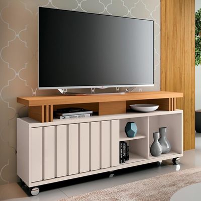 Rack Para Sala Bancada De Tv 50 Pol. 136cm Briz H01 Off White-cinamomo - Mpozenato