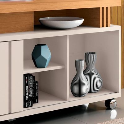 Rack Para Sala Bancada De Tv 50 Pol. 136cm Briz H01 Off White-cinamomo - Mpozenato