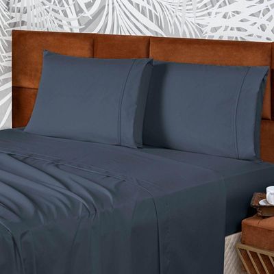 Jogo De Lençol Conforto Queen 4 Peças Micropercal 200 Fios C/ Elástico - Azul Marinho