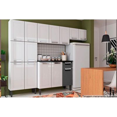 Cozinha Completa Múltipla 4 Peças (2Aéreo+1Balcão+1Paneleiro) C4P74 Branco/Preto - Bertolini