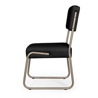Kit 2 Cadeiras Decorativa Sala De Estar Cozinha Jantar Flórida Couro Sintético Preto Tubo Champagne