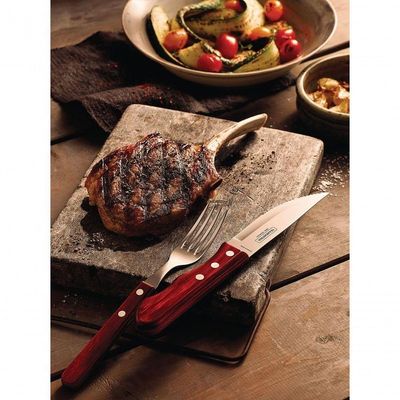 Jogo De Churrasco Em Aço Inox Jumbo Tramontina Polywood Vermelho 12 Peças