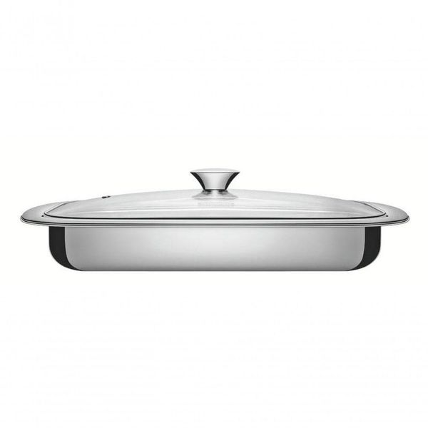 Assadeira Retangular Tramontina Cosmos 43cm Em Aço Inox Com Tampa De Vidro