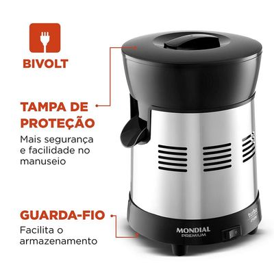Extrator de Frutas Mondial Turbo Premium E-10 250W Bivolt - Preto