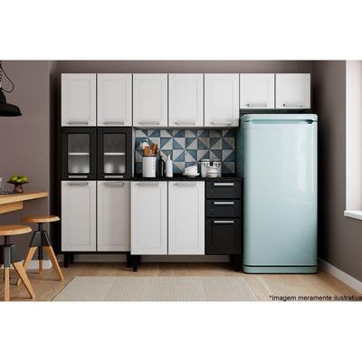 Cozinha Completa Múltipla 4 Peças (2Aéreo+1Balcão+1Paneleiro) C4P84 Branco/Preto - Bertolini
