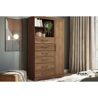 Cômoda de Quarto Marabá 1.6 c/ 1 Porta 6 Gavetas e Pés Jatobá - Santos Andirá