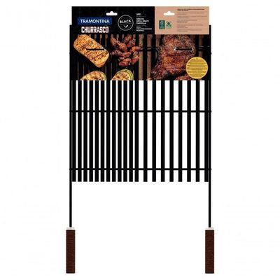 Grelha Tramontina Churrasco Black 74,1x44,2cm Em Aço Carbono E Cabos De Madeira
