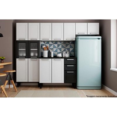 Cozinha Completa Múltipla 4 Peças (2Aéreo+1Balcão+1Paneleiro) C4P85 Branco/Preto - Bertolini