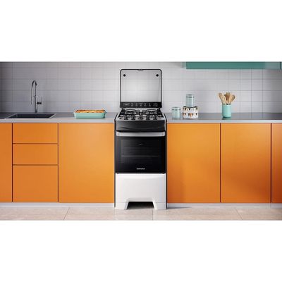 Fogão Continental 4 Bocas FC4IB com Mesa de Inox, Tecnologia Top Limpa Fácil e Acendimento Automático  Branco
