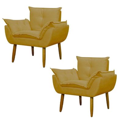 Kit 2 Poltronas Decorativa Sala E Quarto Opala Suede Herrero Cor:amarelo