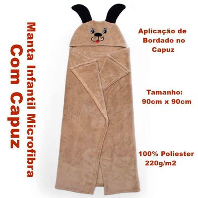 Manta Com Capuz Buettner Microfibra Infantil Super Dog 90cmx90cm Bege Escuro
