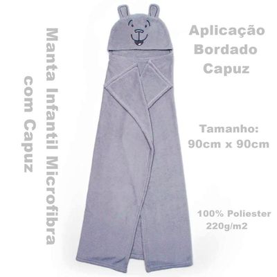 Manta Com Capuz Buettner Microfibra Infantil Teddy 90cmx90cm Cinza Claro