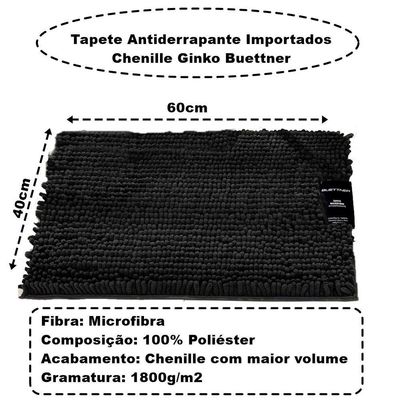 Tapete Buettner Microfibra Antiderrapante Chenille Ginko 40cmx60cm Preto
