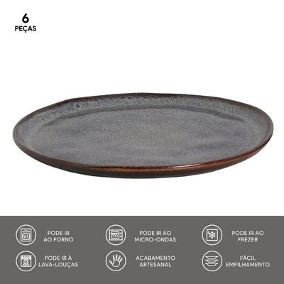 Conjunto de Pratos Rasos Porto Brasil Bio Titanium com 6 Peças - Azul