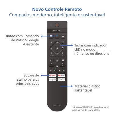 Smart TV LED 86" Ultra HD 4K Philips 86PUG7019/78 com Google TV, Comando de Voz, Wi-Fi, Entradas HDMI e USB