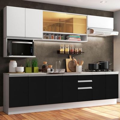 Cozinha Completa Armário Balcão Branco/Preto Madesa