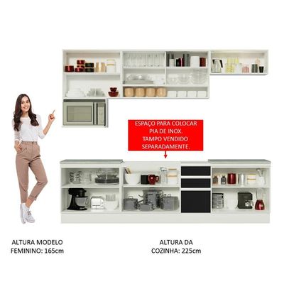 Cozinha Completa Armário Balcão Branco/Preto Madesa