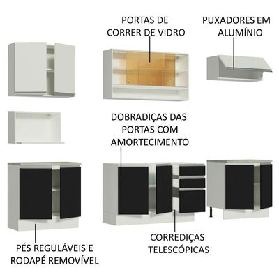 Cozinha Completa Armário Balcão Branco/Preto Madesa