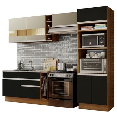Cozinha Completa Cristal com Armário e Balcão Preto Madesa