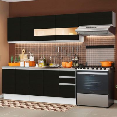 Cozinha Completa com Armário Balcão Branco/Preto Madesa