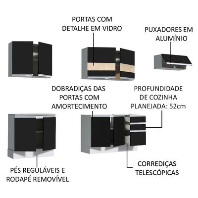 Cozinha Completa com Armário Balcão Branco/Preto Madesa