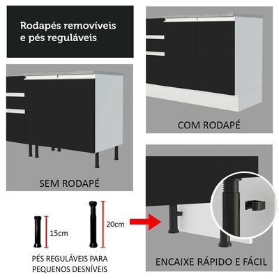Cozinha Completa com Armário Balcão Branco/Preto Madesa
