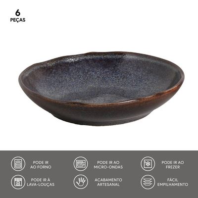 Conjunto de Pratos Fundos Porto Brasil Bio Titanium com 6 Peças - Azul