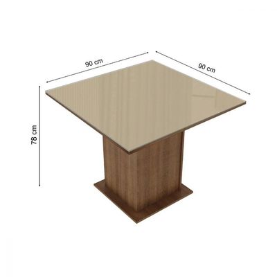 Mesa Quadrada Tampo de Vidro Rustic/Crema Madesa
