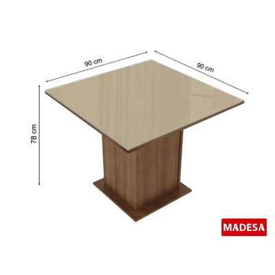Mesa Quadrada Tampo de Vidro Rustic/Crema Madesa