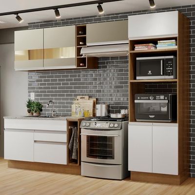 Cozinha Completa Cristal com Armário e Balcão Branco Madesa