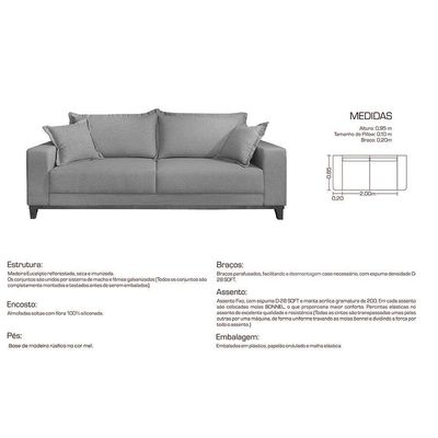 Sofá Fixo Living 3 Lugares Pequim 2.00m Veludo Bege Cinza Profundo