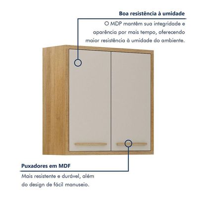 Armário Aéreo Para Cozinha 2 Portas 80cm Torino Valdemóveis Cinamomo/off White