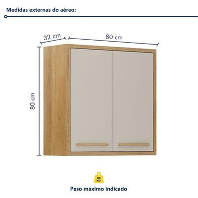 Armário Aéreo Para Cozinha 2 Portas 80cm Torino Valdemóveis Cinamomo/off White