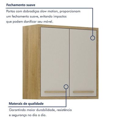 Armário Aéreo Para Cozinha 2 Portas 80cm Torino Valdemóveis Cinamomo/off White