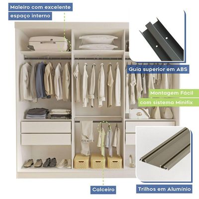 Guarda Roupa Casal Isabela 3 Portas E 9 Espelhos Minastex Branco