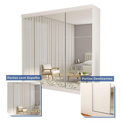 Guarda Roupa Casal Isabela 3 Portas E 9 Espelhos Minastex Branco