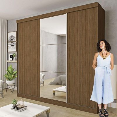 Guarda Roupa Casal Evidence 3 Portas E 3 Espelhos Minastex Freijó