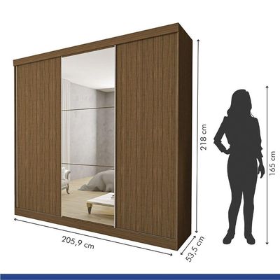 Guarda Roupa Casal Evidence 3 Portas E 3 Espelhos Minastex Freijó