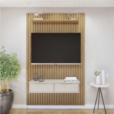 Painel Suspenso 138 Cm Com Nicho Vitória 100% Mdf Cinamomo/off White