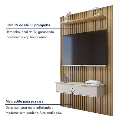 Painel Suspenso 138 Cm Com Nicho Vitória 100% Mdf Cinamomo/off White