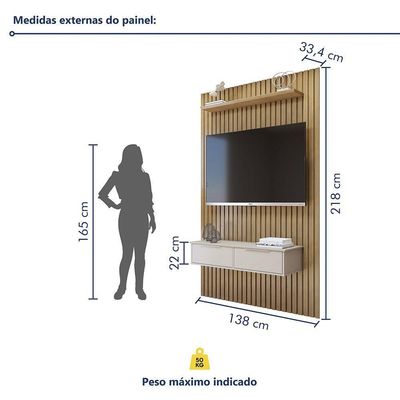 Painel Suspenso 138 Cm Com Nicho Vitória 100% Mdf Cinamomo/off White