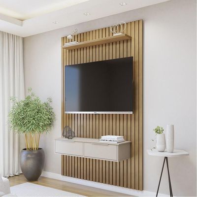 Painel Suspenso 138 Cm Com Nicho Vitória 100% Mdf Cinamomo/off White