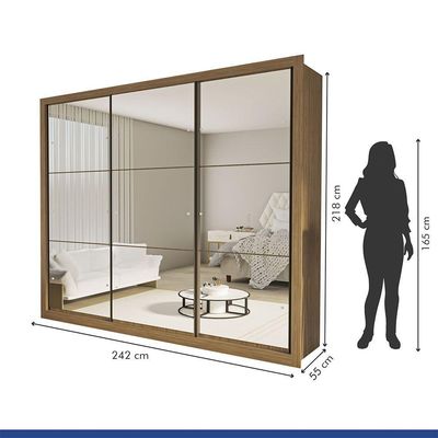 Guarda Roupa Casal Ravena Com 9 Espelho 3 Portas Minastex Carvalho