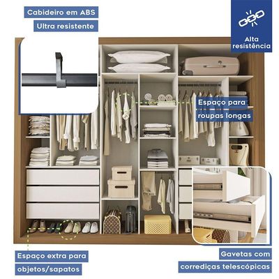 Guarda Roupa Casal Ravena Com 9 Espelho 3 Portas Minastex Carvalho